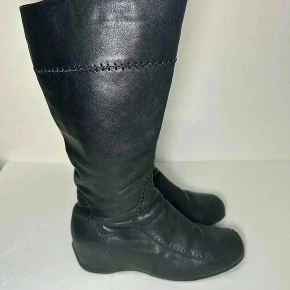 BOSI Colombia tall black leather tall riding boots size EU 36 US 5.5 side zip - Picture 3 of 8